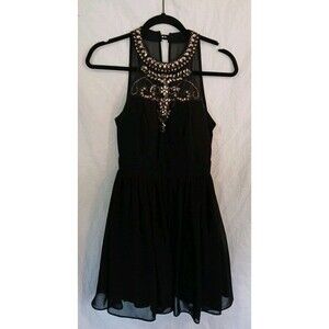 B. Darlin Junior/Womens Black And Gold High Neck Beaded Skater Dress Size 1/2